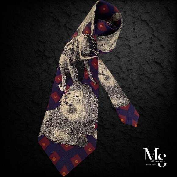 GIANFRANCO FERRE Blue & Gray Animal Print Silk Tie Made In Italy W:4" EX COND - Picture 1 of 6